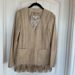 Ladies Coldwater Creek XS leather fringed jacket